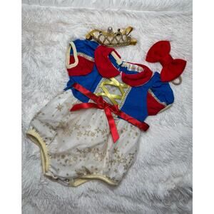 Baby Princess Costume Blue Red Gold Romper Set w/ Crown & Bow – 0–12M